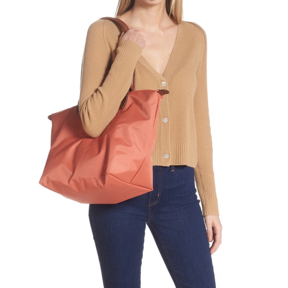 Longchamp Le Pliage Large Pink Canvas Tote Shoulder Bag NWT Foldable Leather - Picture 6 of 6